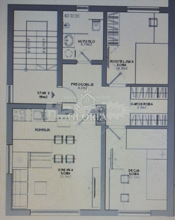 Трёхкомнатная квартира, 65 м², Миляковац, Раковица, фото 2