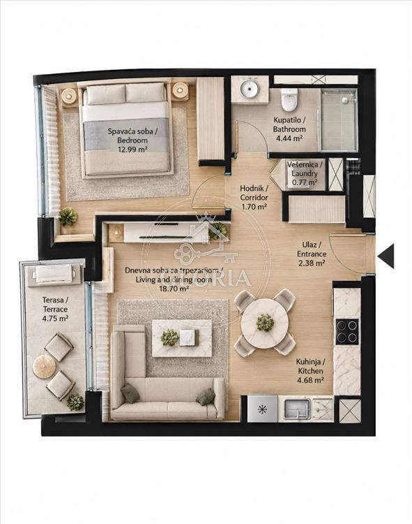 Двухкомнатная квартира, 50 м², Београд на води, Савски-Венац, фото 9